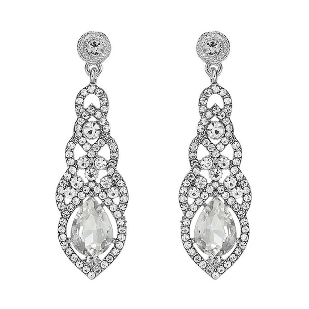 Long Silver Bridal Drop Earrings