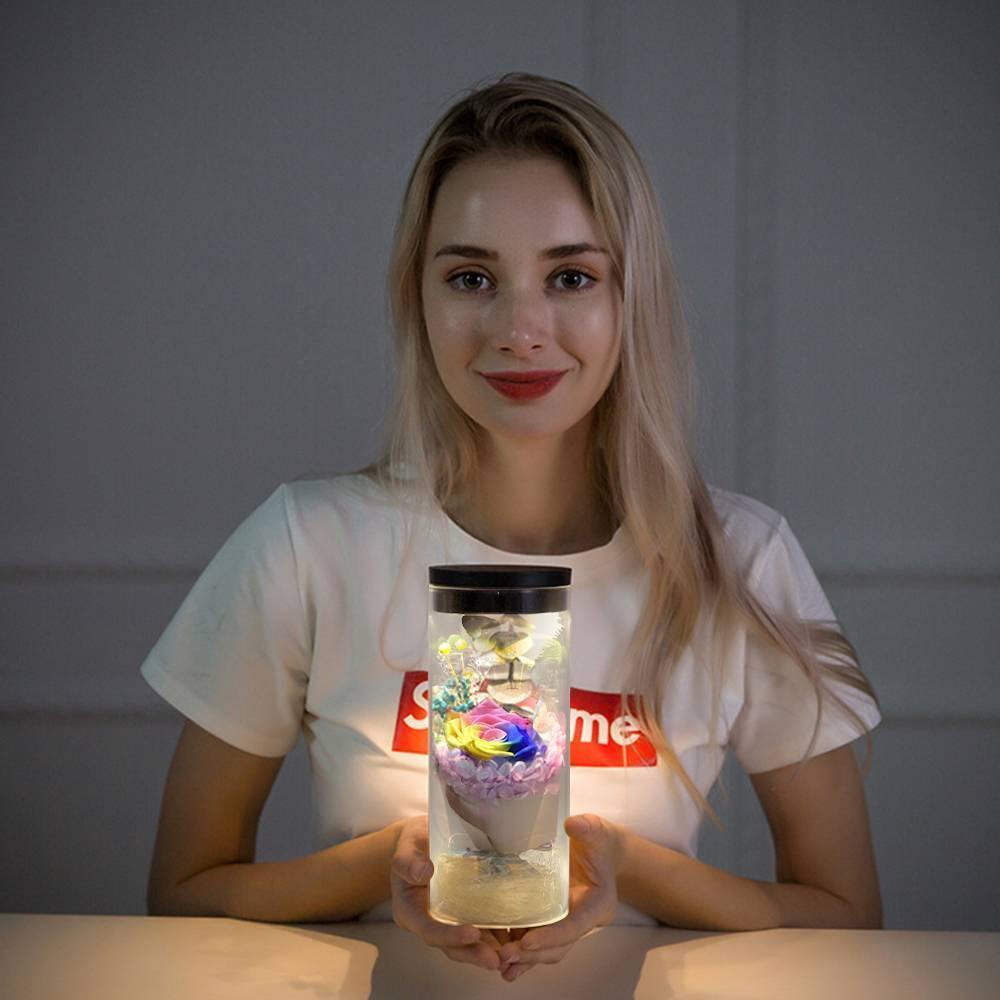 Night Lamp, LED Bottle Lamp Touch Light - Colorful Rose