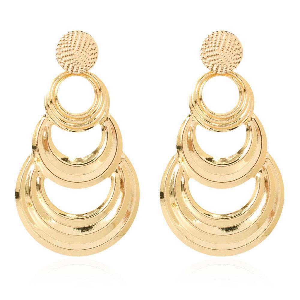 Metal Circle Earrings Gold Plated Alloy