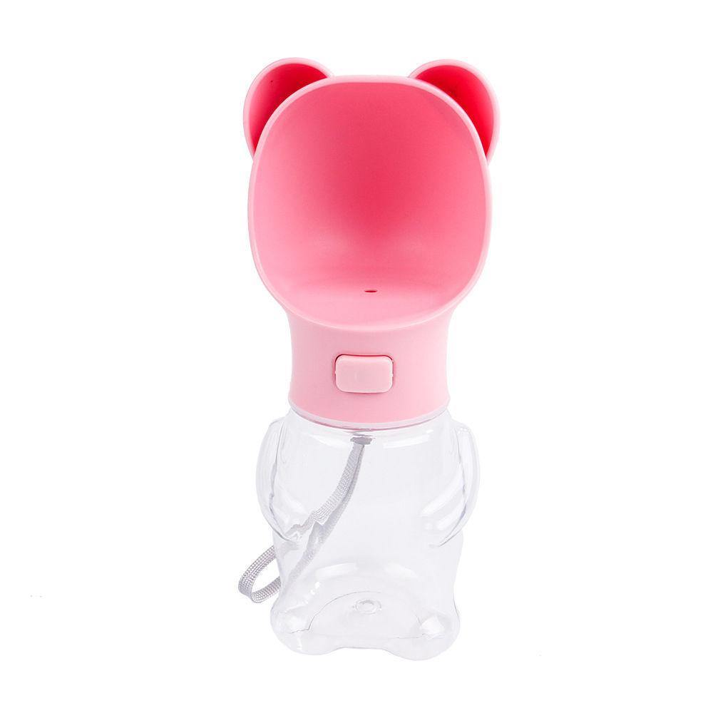 Dog/Cat Water Dispenser Bottle Outdoor Portable Travel Bear Pink