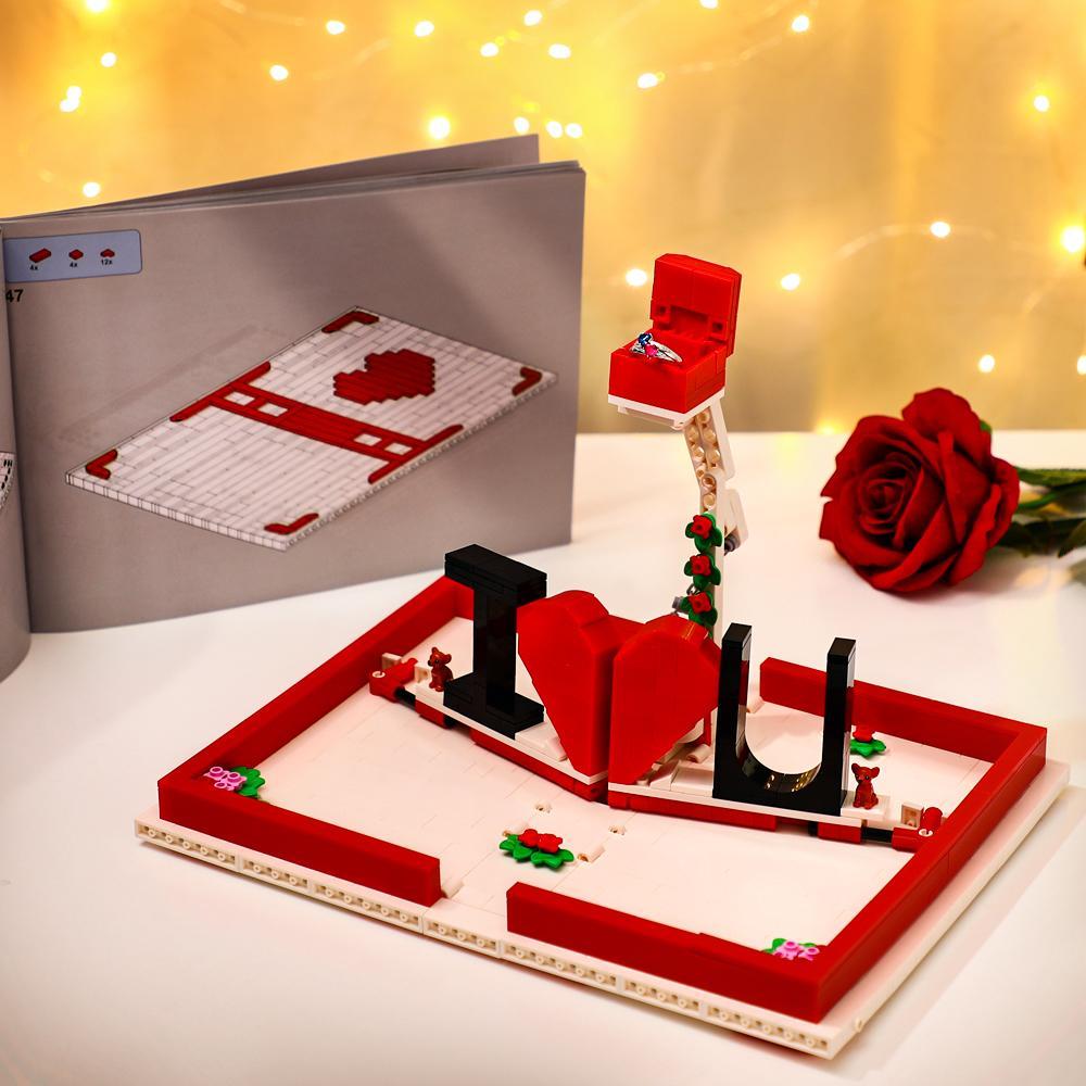 DIY Jewelry Gifts Box for Rings I Love You Compatible with Building Blocks Cartoon to Assemble