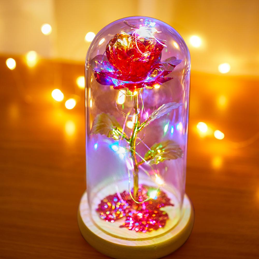Red Rose In Glass Dome with Led Lights