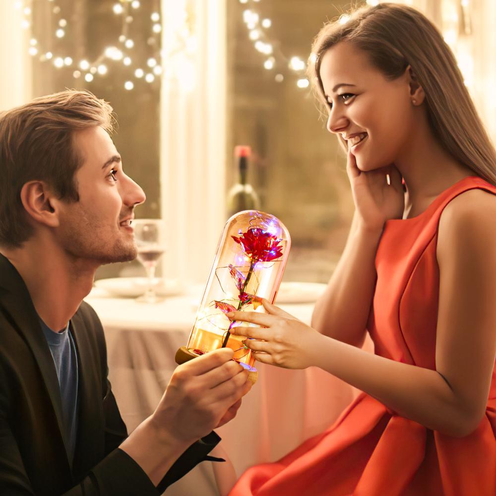 Red Rose In Glass Dome with Led Lights