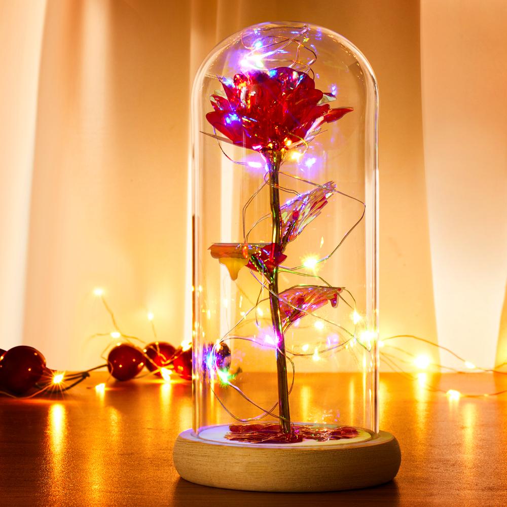 Red Rose In Glass Dome with Led Lights