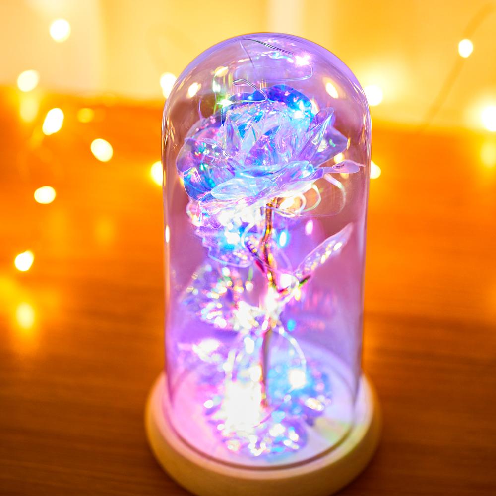 Galaxy Rose In Glass Dome with Led Lights