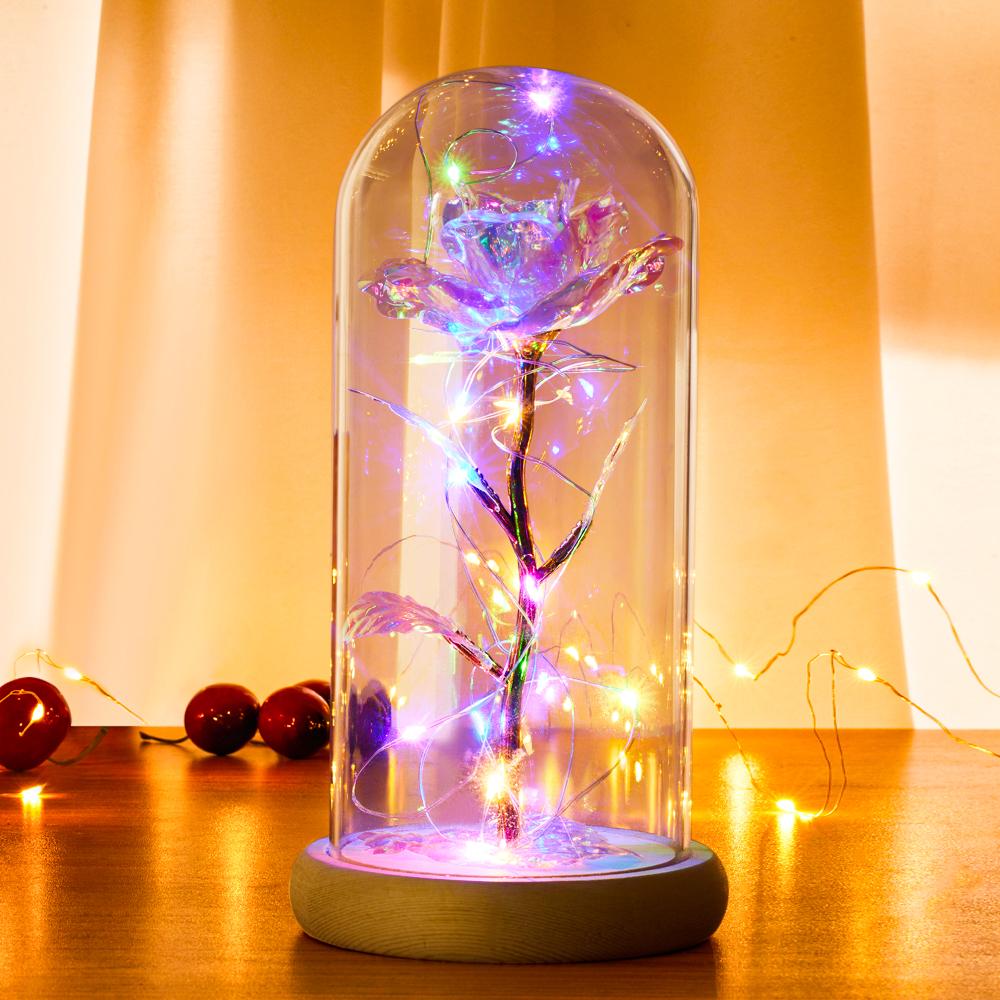 Galaxy Rose In Glass Dome with Led Lights