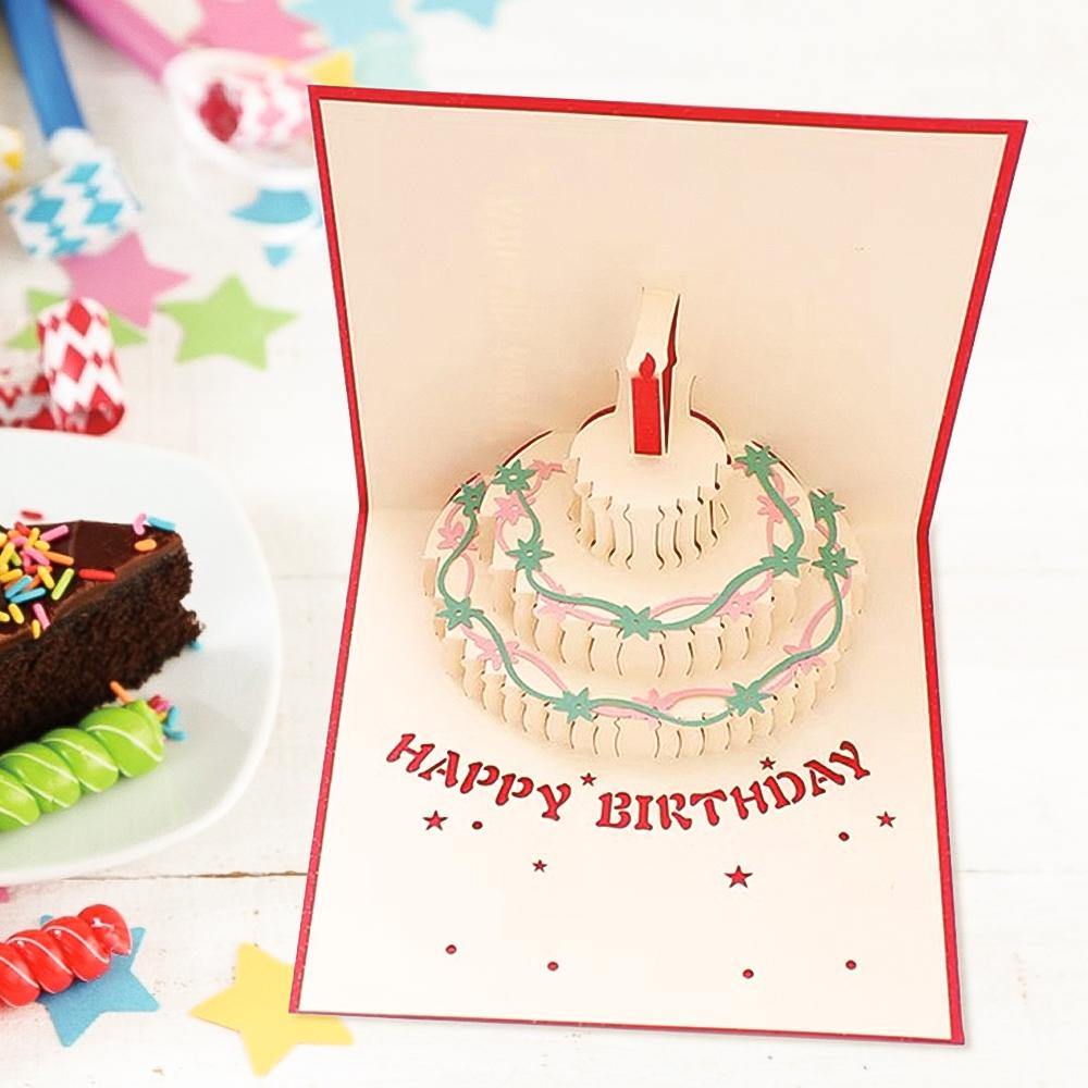 Birthday Card Color Cake Red Pop-up Card 15*15cm
