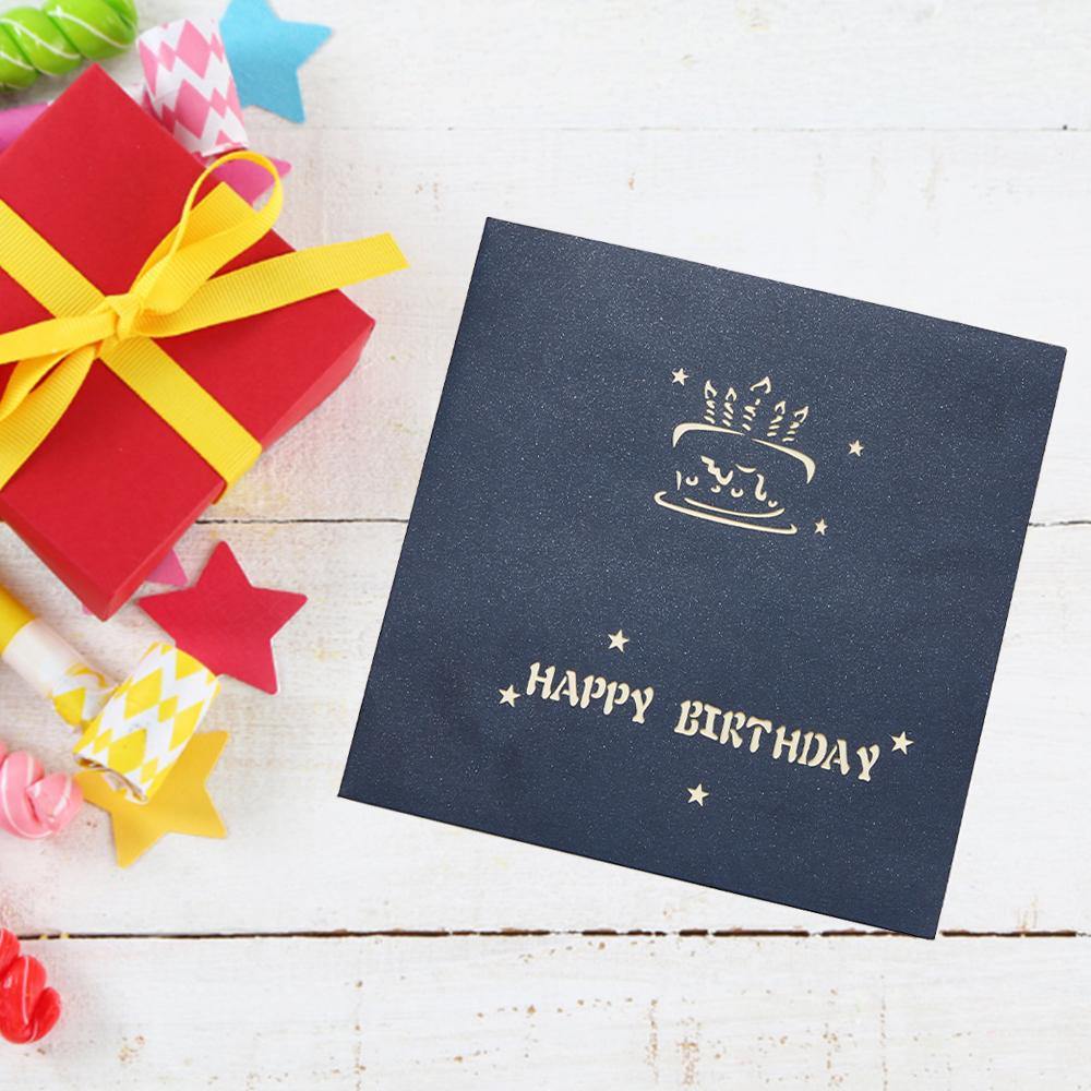 Birthday Card Color Cake Blue Pop-up Card 15*15cm