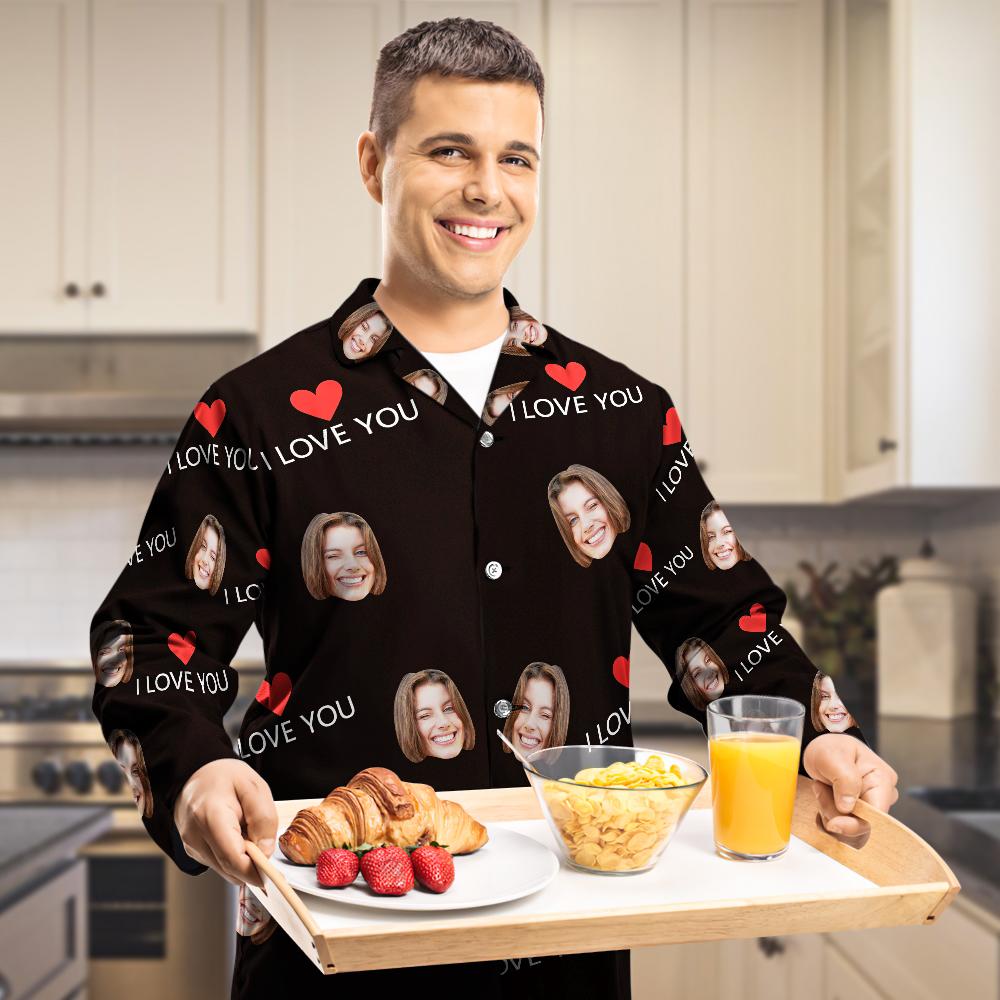 Custom Face I Love You Pajamas Christmas Gift for Lover