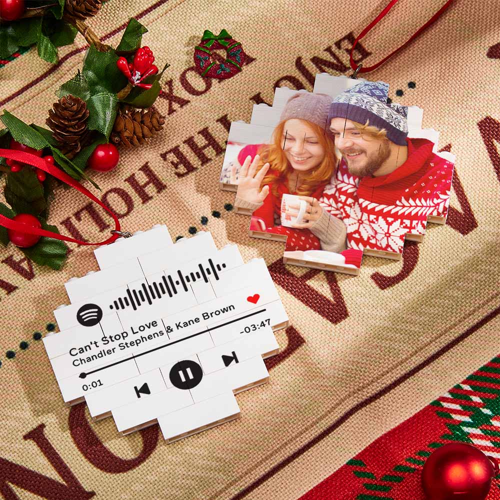 Christmas Ornament Custom Spotify Code Round Photo Block Personalized Building Brick