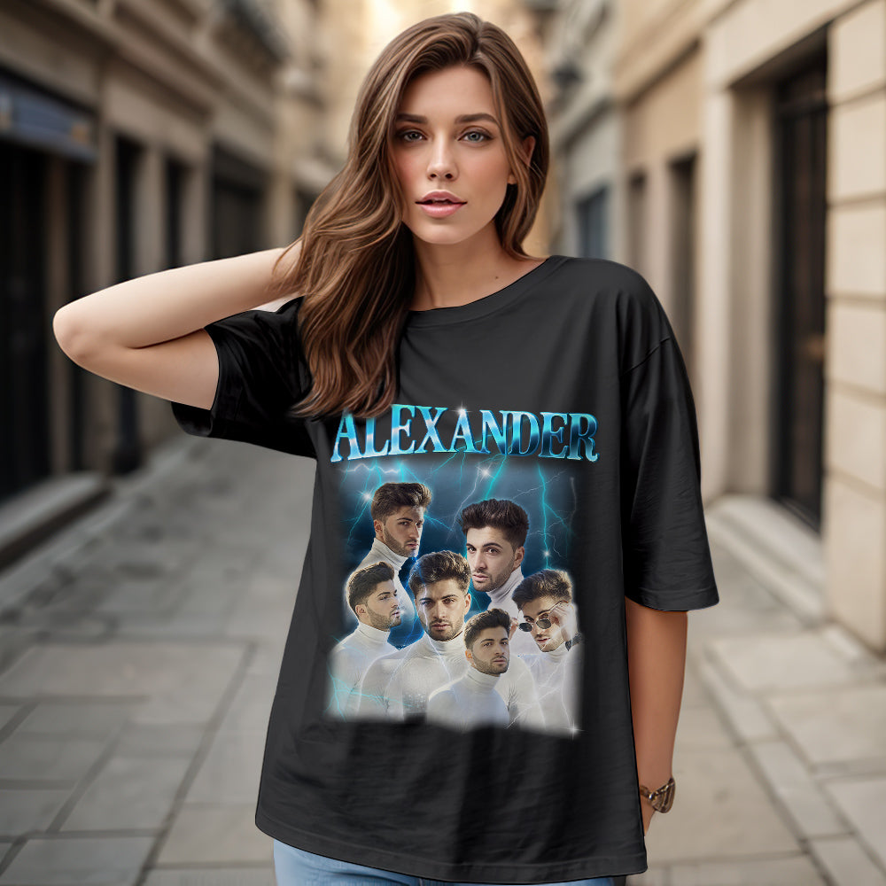 Custom Photo Vintage Tee Personalized Name T-shirt White Gifts For Her Girlfriend Shirt