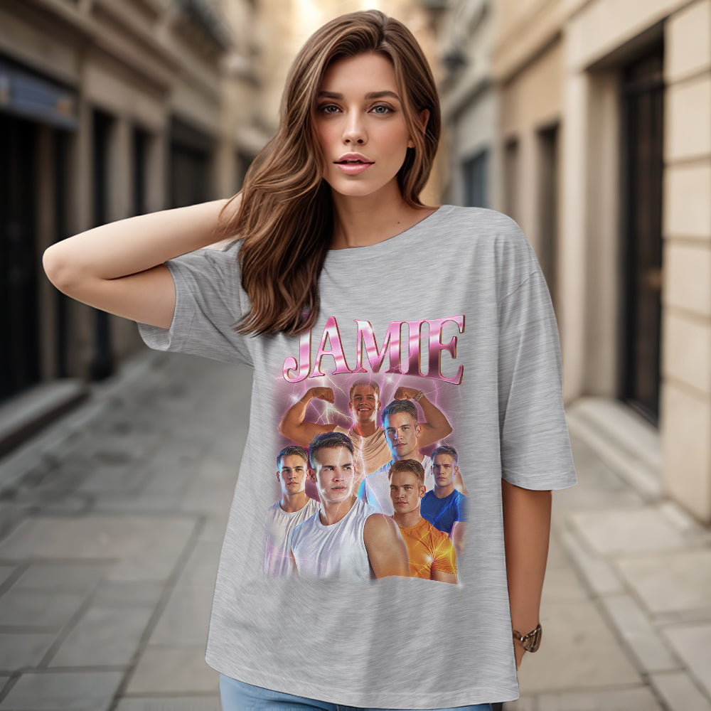 Custom Photo Vintage Tee Personalized Name T-shirt Couple Gifts Black For Him