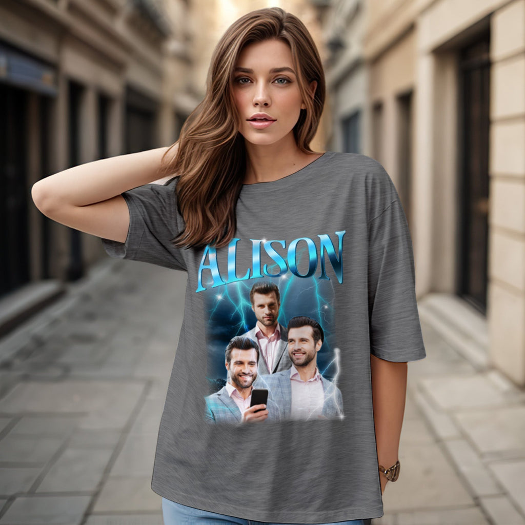 Custom Lightning Retro Photo And Name T-Shirt Special Gift For Couple