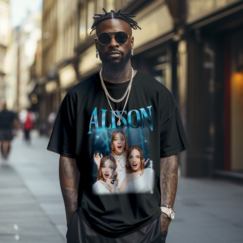 Custom Lightning Retro Photo And Name T-Shirt Special Gift For Couple