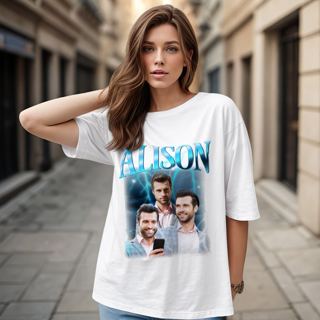 Custom Lightning Retro Photo And Name T-Shirt Special Gift For Couple