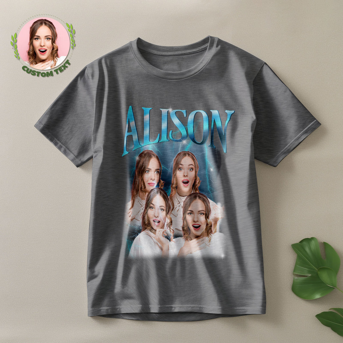 Custom Lightning Retro Photo And Name T-Shirt Special Gift For Couple