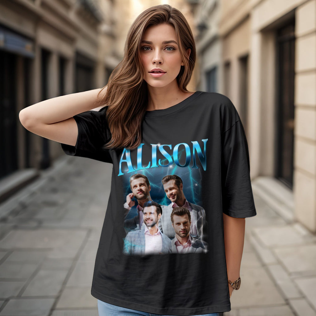 Custom Lightning Retro Photo And Name T-Shirt Special Gift For Couple
