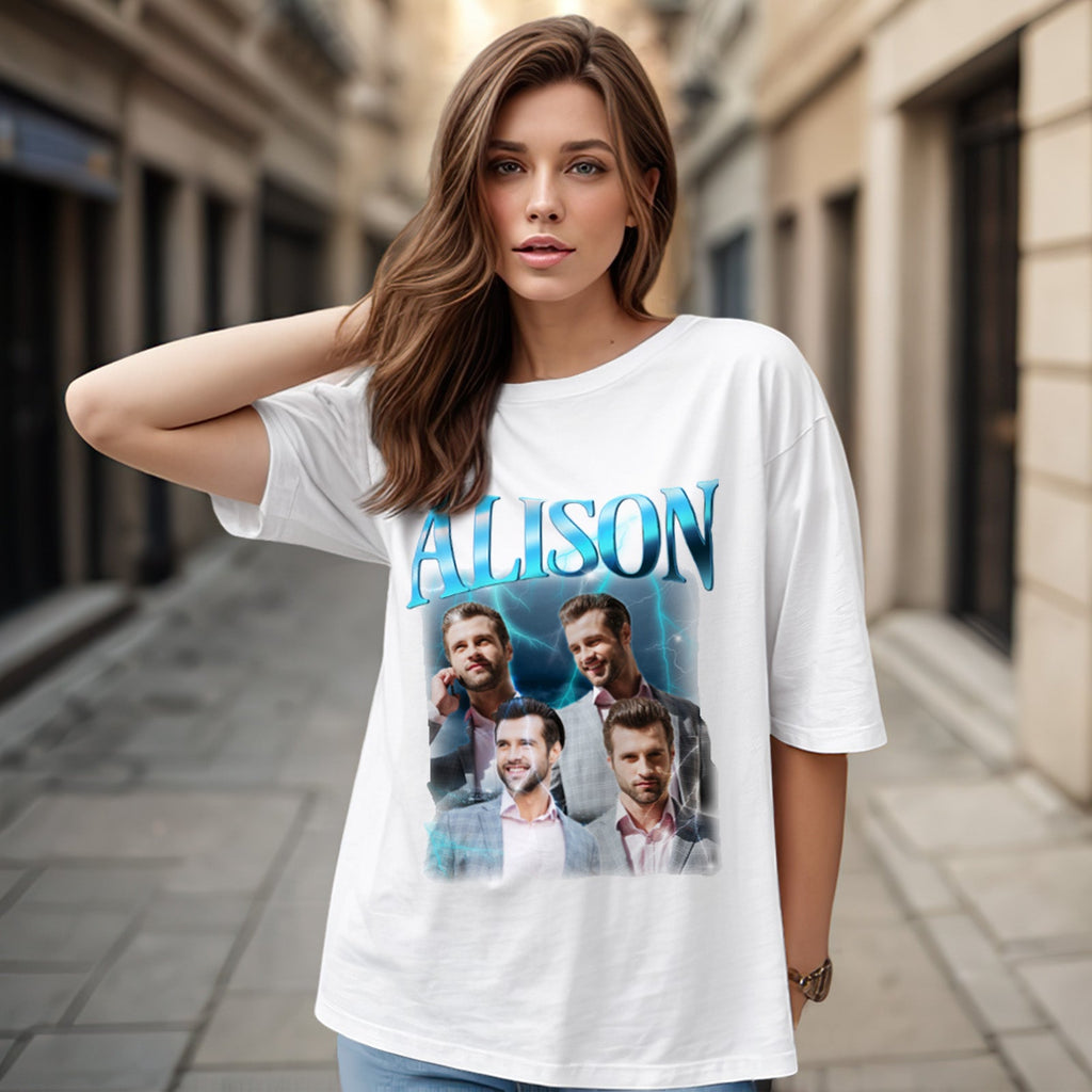 Custom Lightning Retro Photo And Name T-Shirt Special Gift For Couple