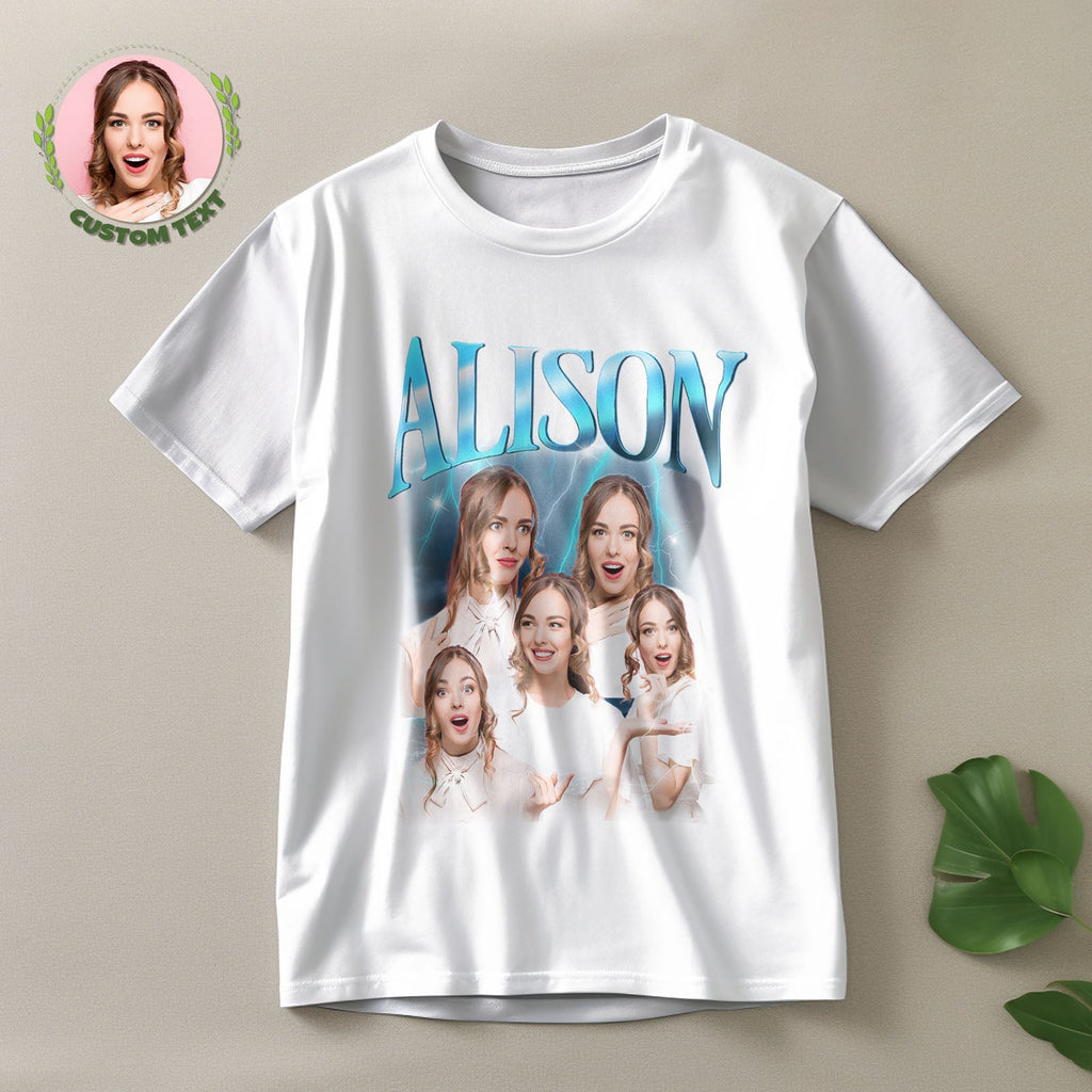 Custom Lightning Retro Photo And Name T-Shirt Special Gift For Couple