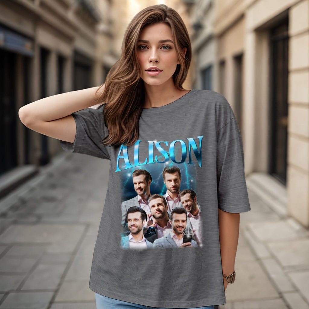 Custom Lightning Retro Photo And Name T-Shirt Special Gift For Couple