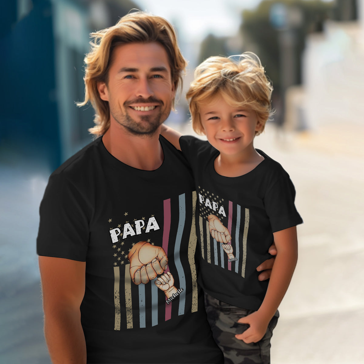 Personalized Papa Uncle Us Flag Grandkids Hands Shirts with Name Custom Papa Papaw Shirts for Fathers Day