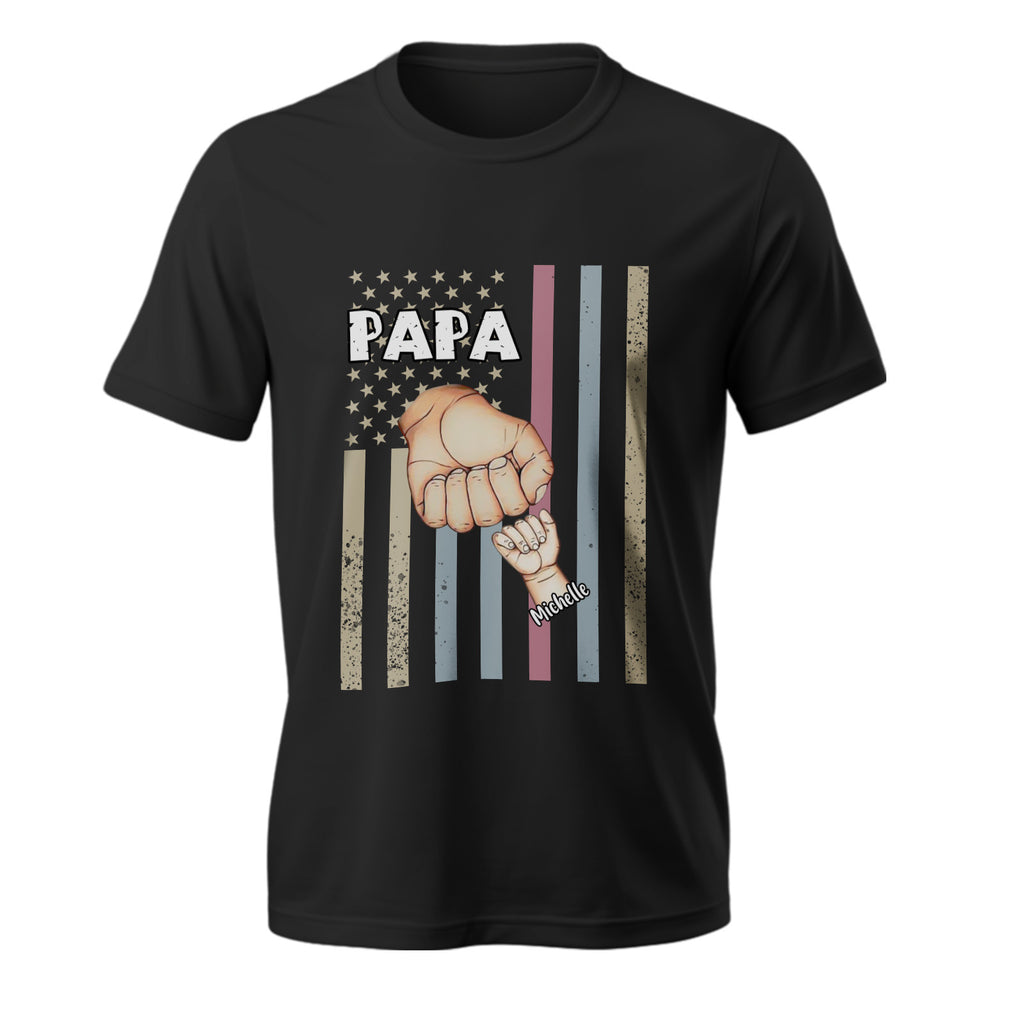 Personalized Papa Uncle Us Flag Grandkids Hands Shirts with Name Custom Papa Papaw Shirts for Fathers Day