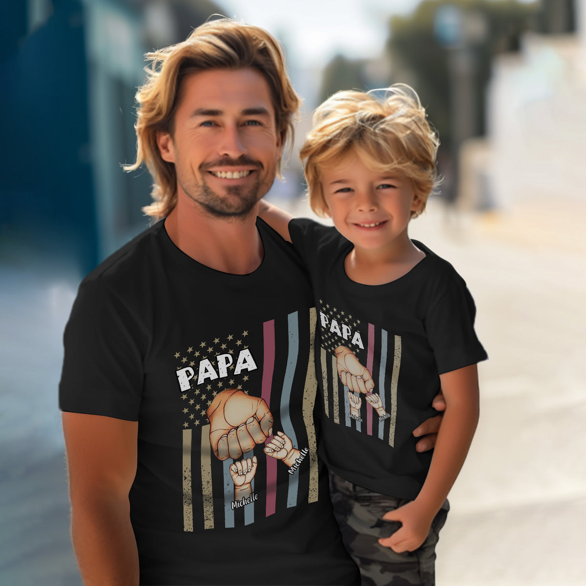Personalized Papa Uncle Us Flag Grandkids Hands Shirts with Name Custom Papa Papaw Shirts for Fathers Day