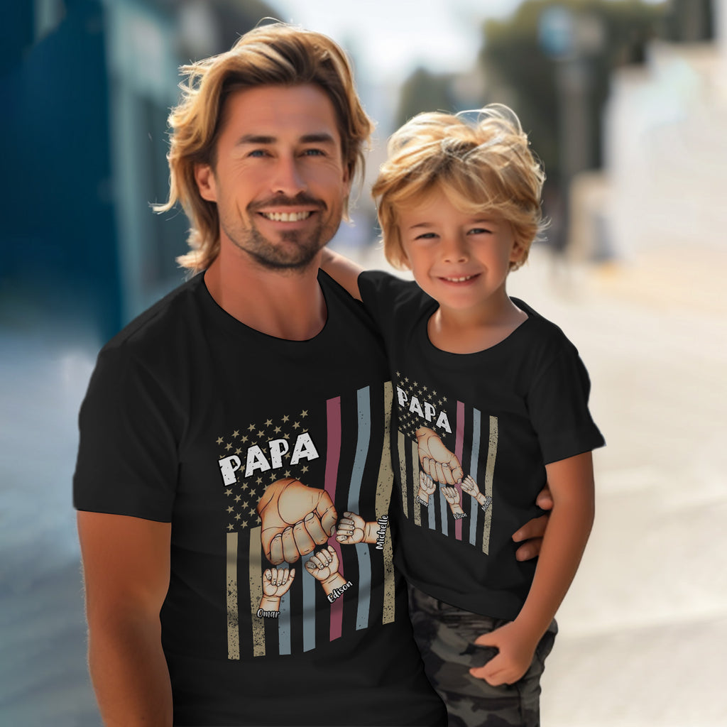 Personalized Papa Uncle Us Flag Grandkids Hands Shirts with Name Custom Papa Papaw Shirts for Fathers Day
