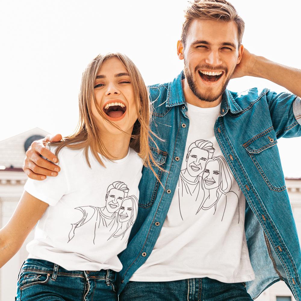 Custom Line Art T-shirt with Your Photo, Gift for Couples
