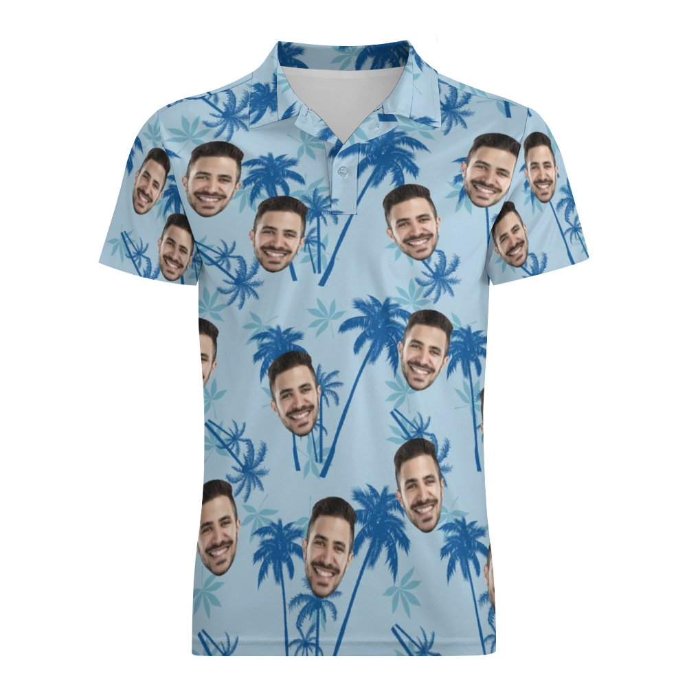 Men's Custom Face Polo Shirt Personalized Light Blue  Hawaiian Golf Shirts