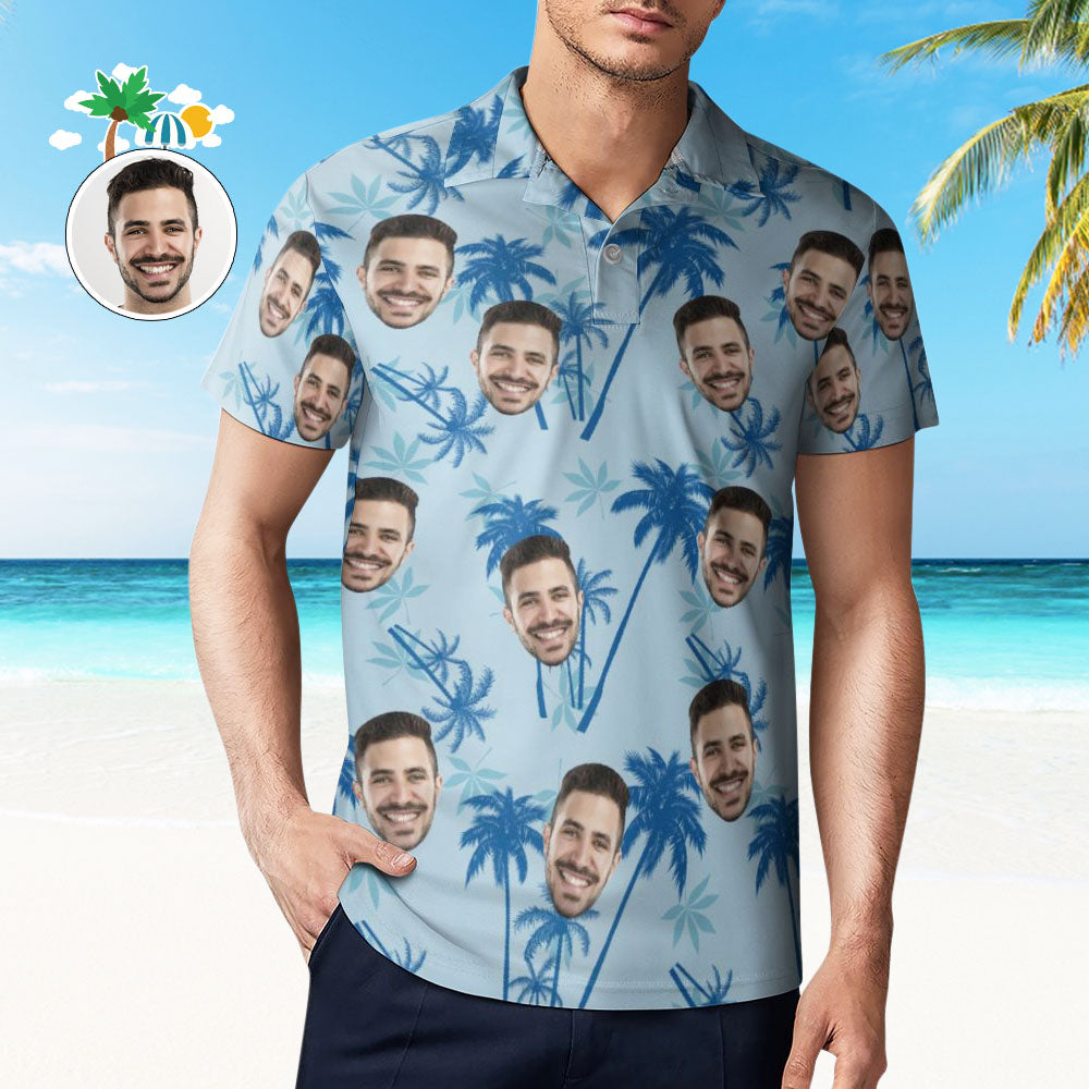 Men's Custom Face Polo Shirt Personalized Light Blue  Hawaiian Golf Shirts