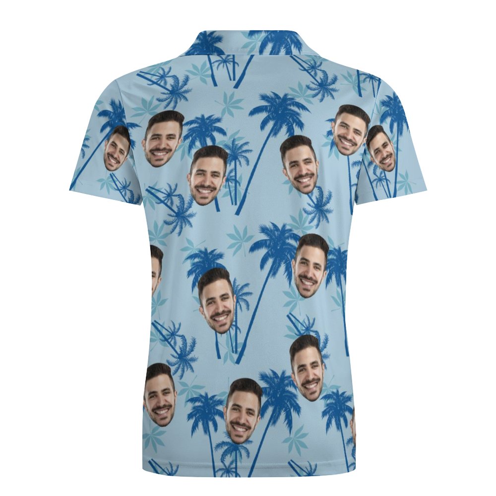Men's Custom Face Polo Shirt Personalized Light Blue  Hawaiian Golf Shirts