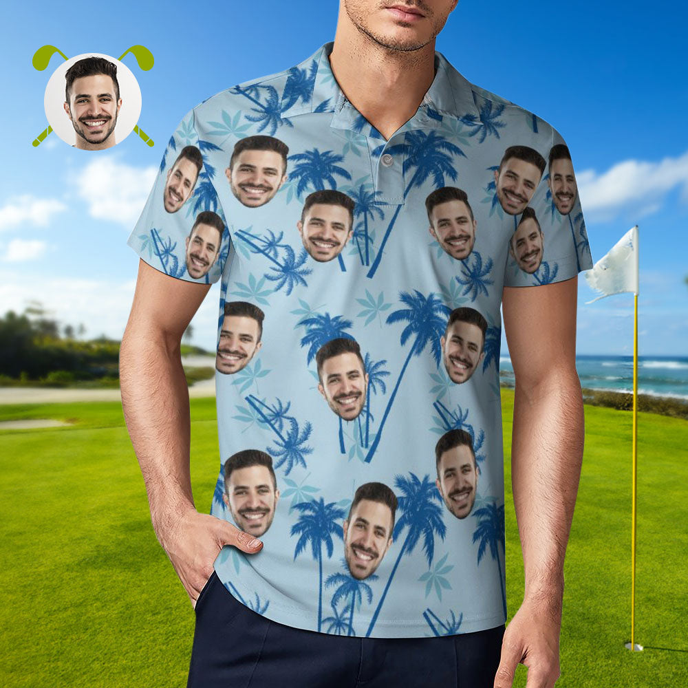 Men's Custom Face Polo Shirt Personalized Light Blue  Hawaiian Golf Shirts