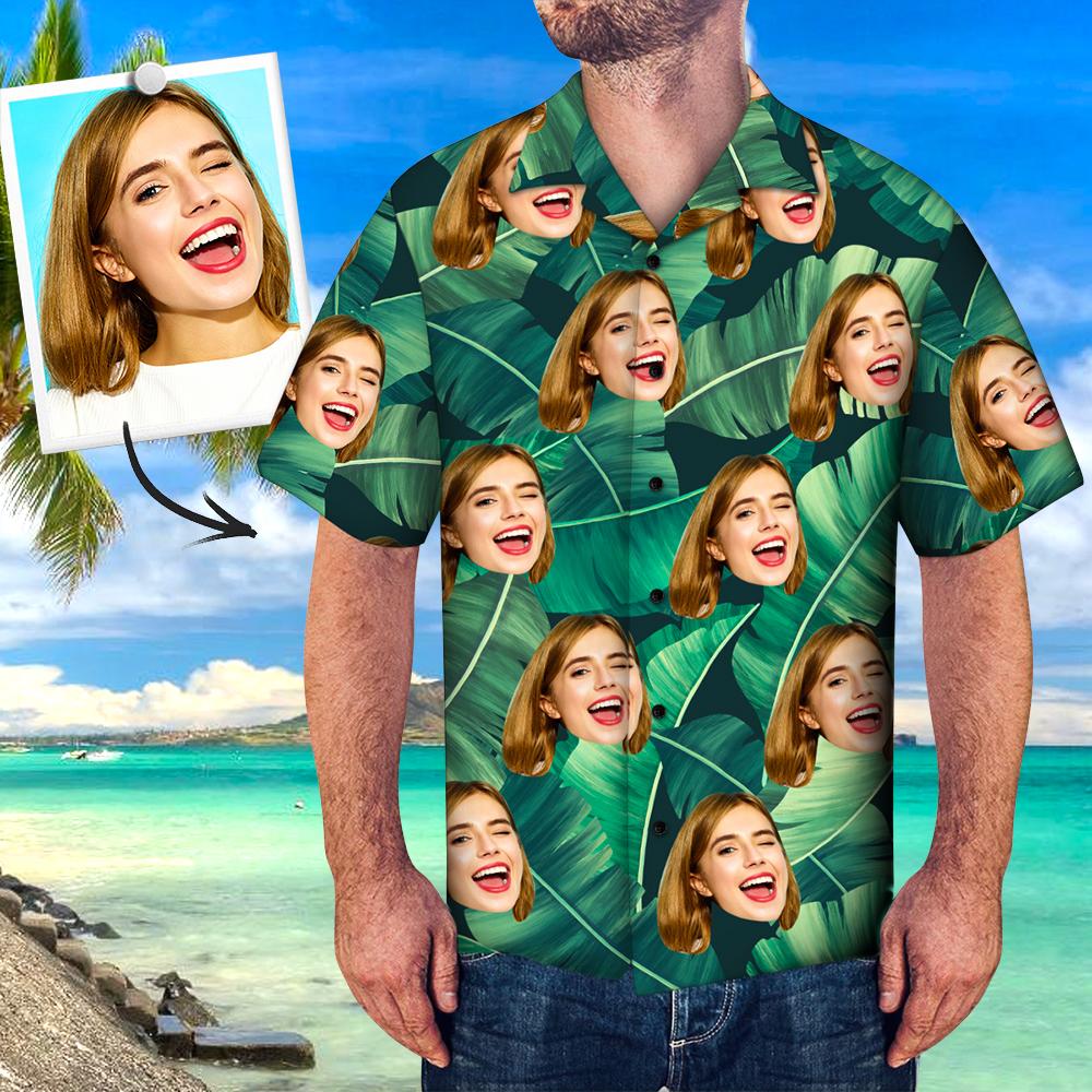 Custom Face Shirt Men S All Over Print Hawaiian Shirt Coconut Leaf