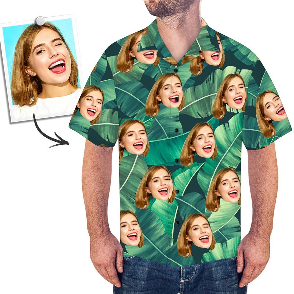 Custom Face Shirt Men S All Over Print Hawaiian Shirt Coconut Leaf