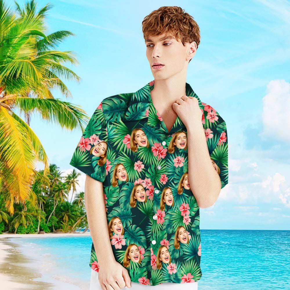 Custom Hawaiian Shirts Red Flowers Design Personalized Aloha Beach Shirt For Men