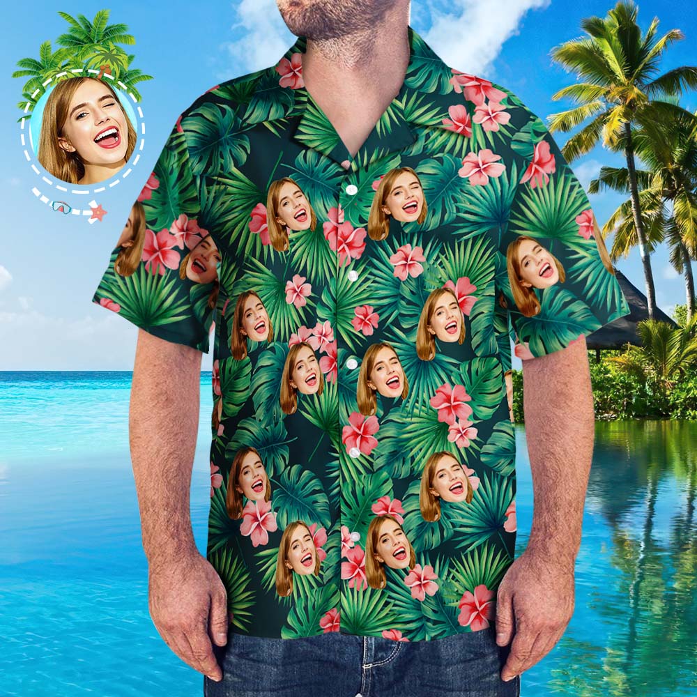 Custom Hawaiian Shirts Red Flowers Design Personalized Father's Day Shirt Gift for Dad