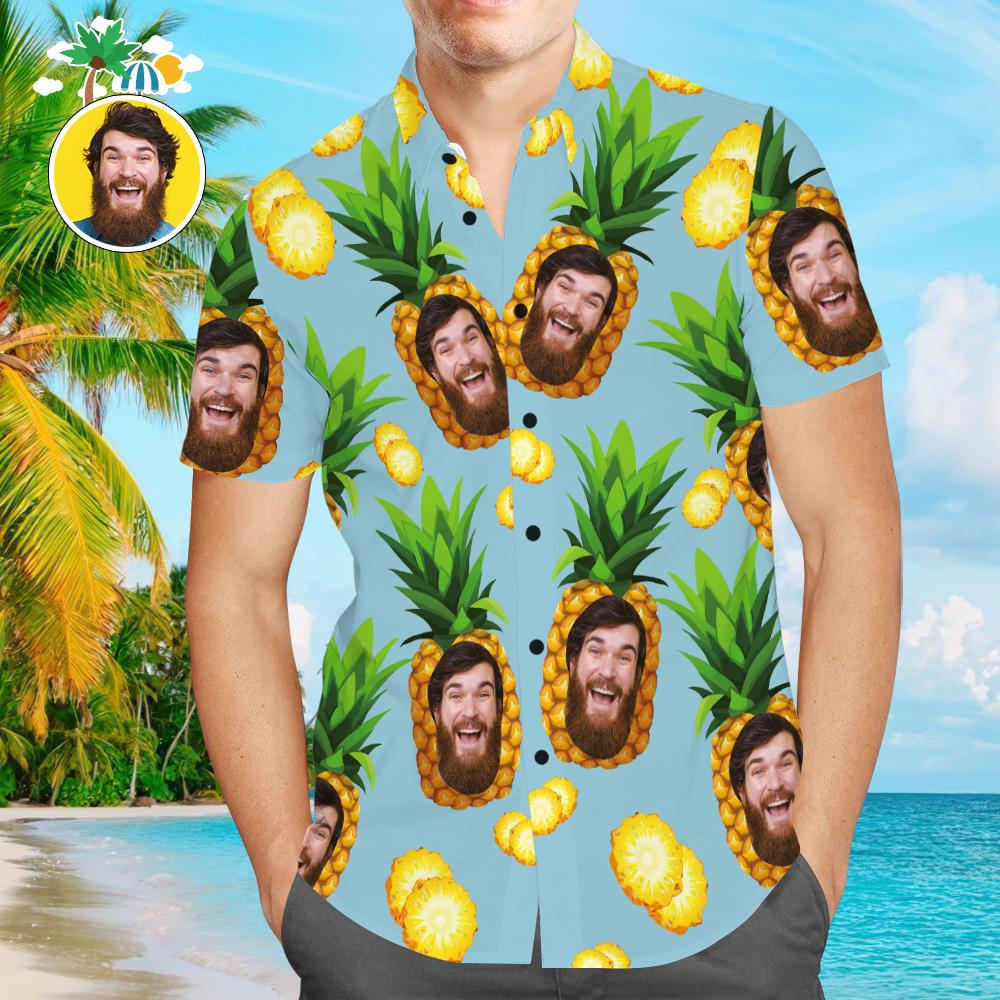 Christmas Gift Custom Hawaiian Shirts Blue Funny Pineapple Personalized Aloha Beach Shirt For Men