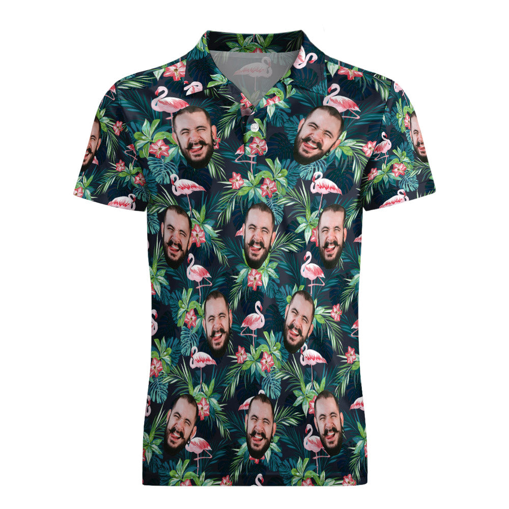 Men's Custom Face POLO Shirt Personalized Golf Shirts For Him Flamingo Flower