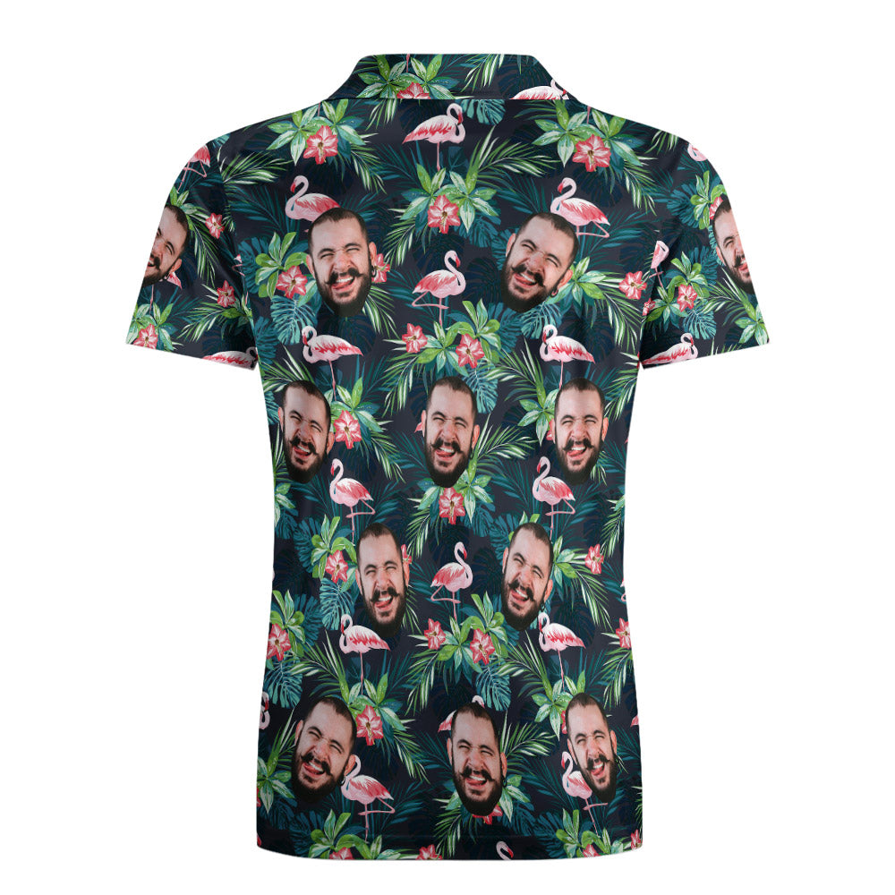 Men's Custom Face POLO Shirt Personalized Golf Shirts For Him Flamingo Flower