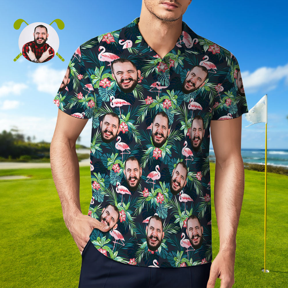 Men's Custom Face POLO Shirt Personalized Golf Shirts For Him Flamingo Flower