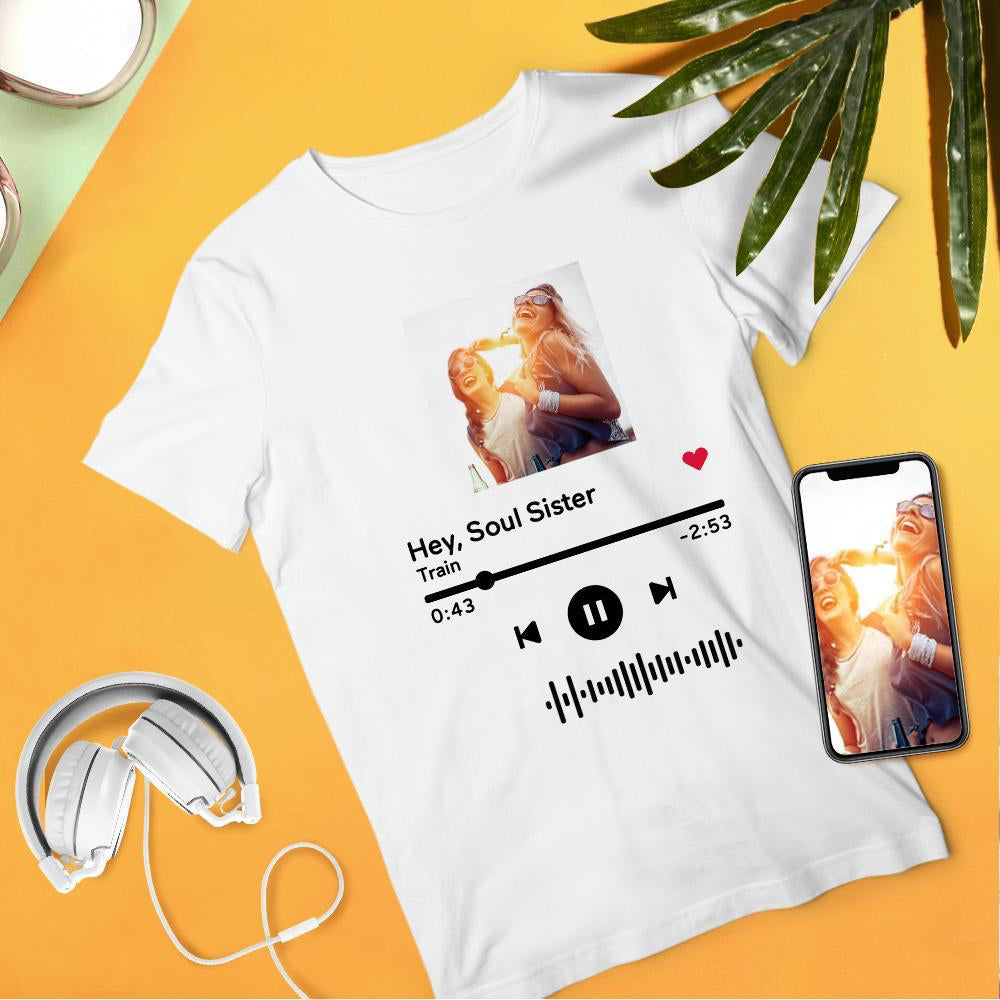 Custom Scannable Music Code T-shirt Photo Engraved T-shirt Unisex Best Friends