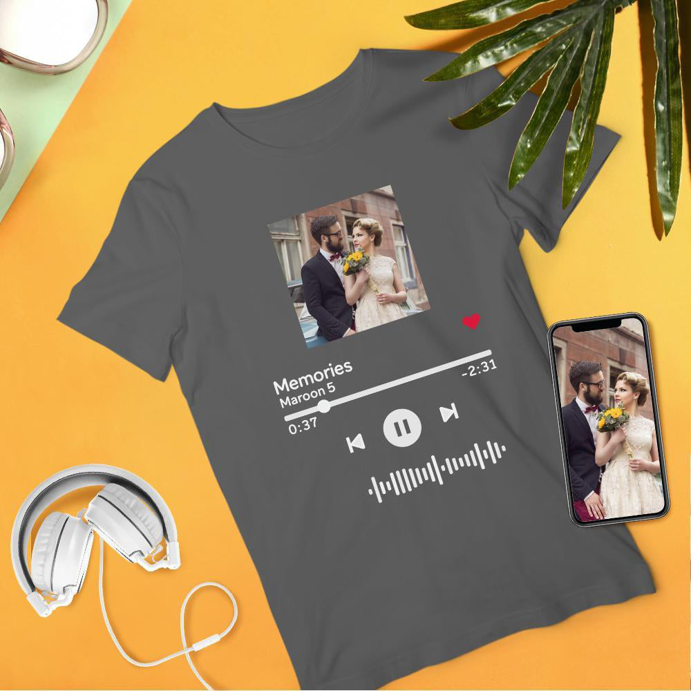 Scannable Music Code T-shirt Photo Engraved T-shirt Unisex Engraved Custom Music Song Memorial Gift