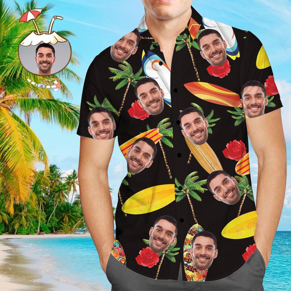 Custom Hawaiian Shirts Surfboards Pipeline & Palm Trees Personalized Aloha Beach Shirt For Men