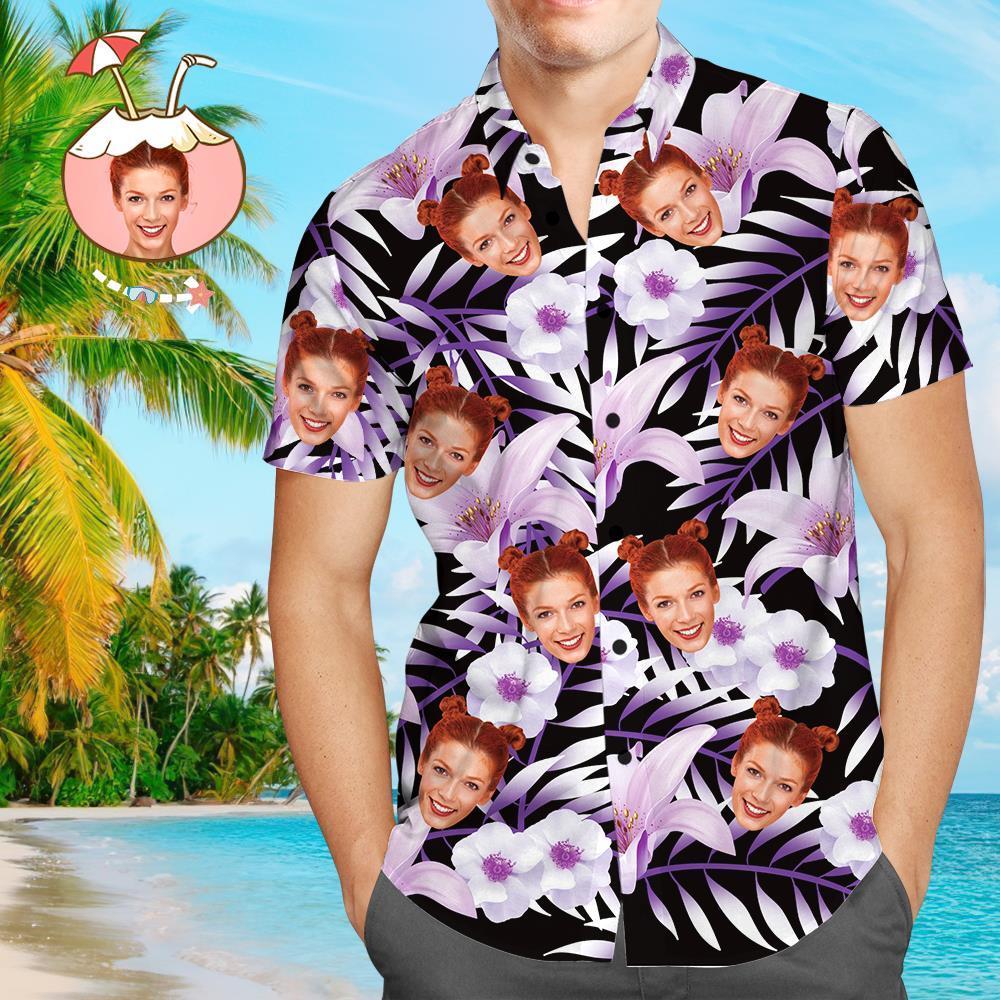 Custom Hawaiian Shirts Purple Flowers Personalized Aloha Beach Shirt For Men