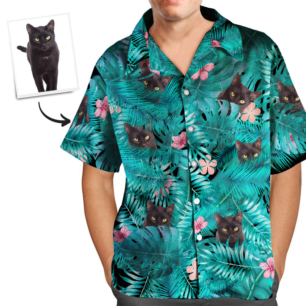 Custom Logo Hawaiian Shirts Black Cat Personalized Aloha Beach Shirt For Men