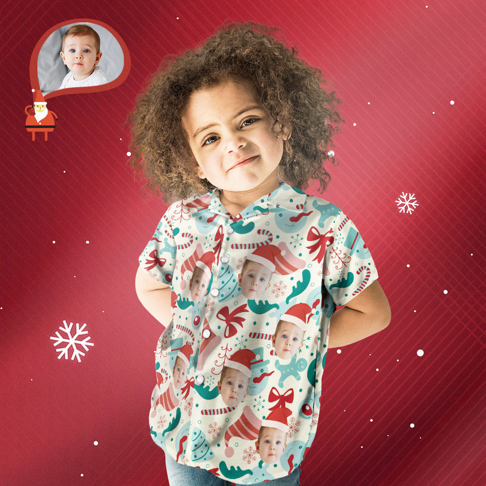 Custom Face Shirt Personalized Photo Kid's Hawaiian Shirt Christmas Gift - Santa Hat