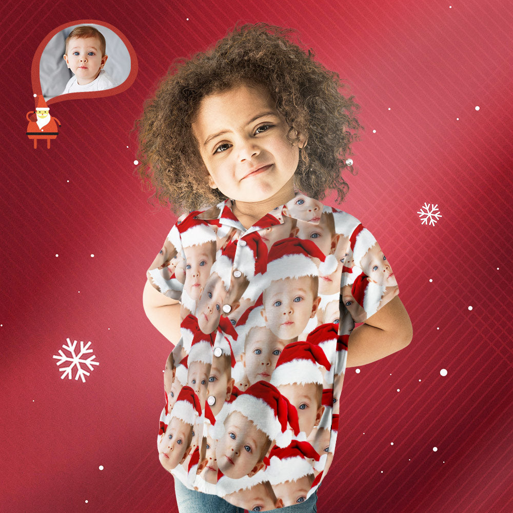 Custom Face Shirt Personalized Photo Kid's Hawaiian Shirt Christmas Gift - Santa Face Mash