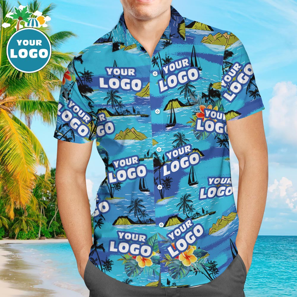 Custom Logo Hawaiian Shirts Mountains Personalized Aloha Beach Shirt For Men