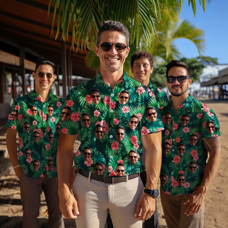 Custom Hawaiian Shirts Red Flowers Design Personalized Aloha Beach Shirt For Men